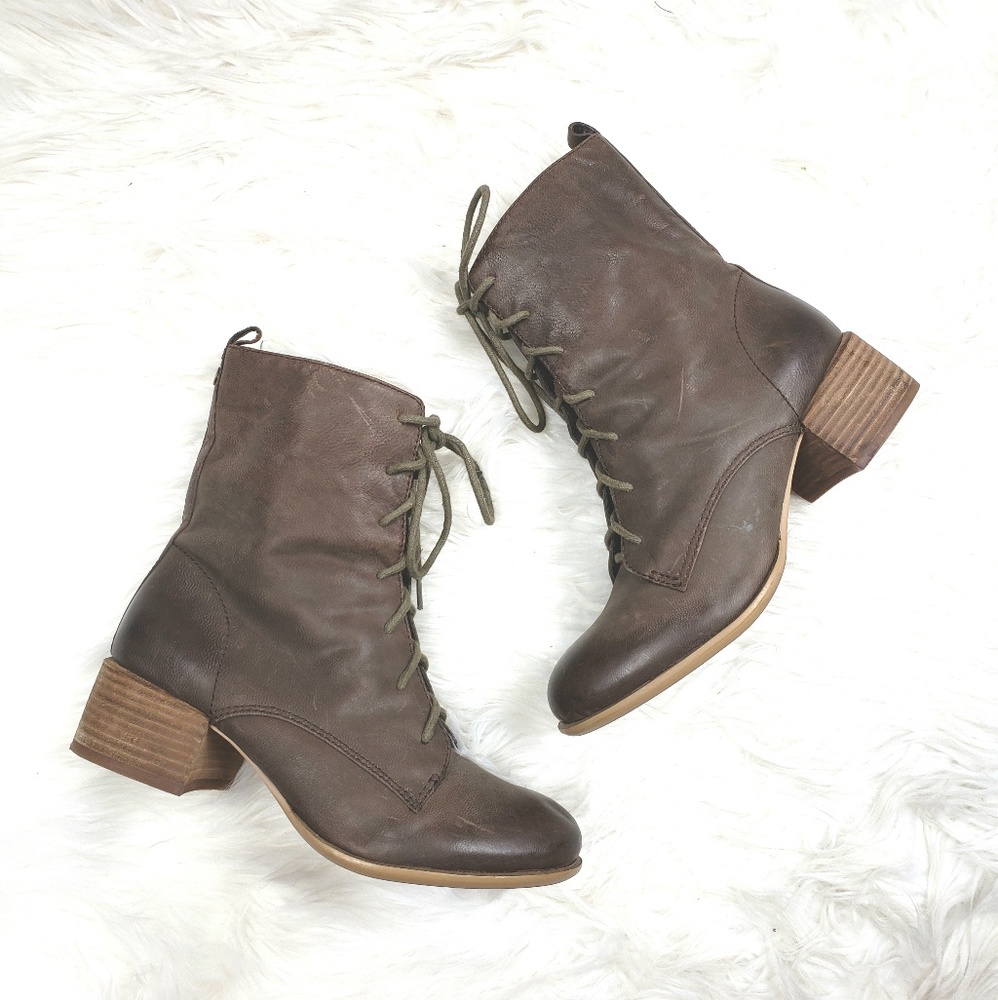 Lucky Brand Brown leather heeled combat boots